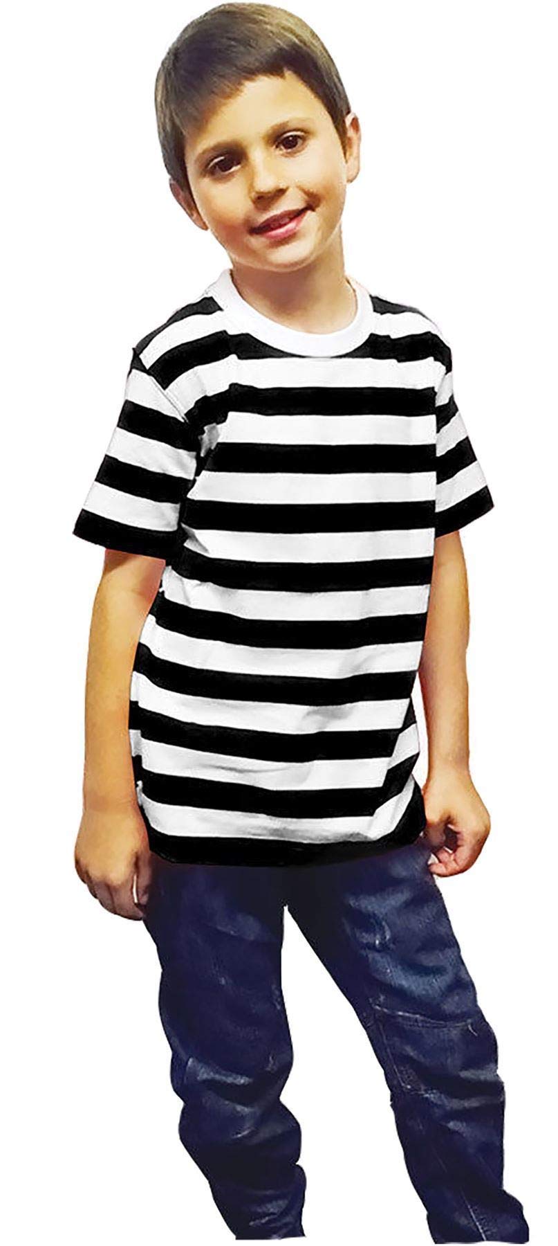 Wickedfun Unisex Kids Black/White Wicked Fun New Angies Children’s Kids & Striped T-Shirt Stripes Casual Summer Top (Age 9-10 Years)