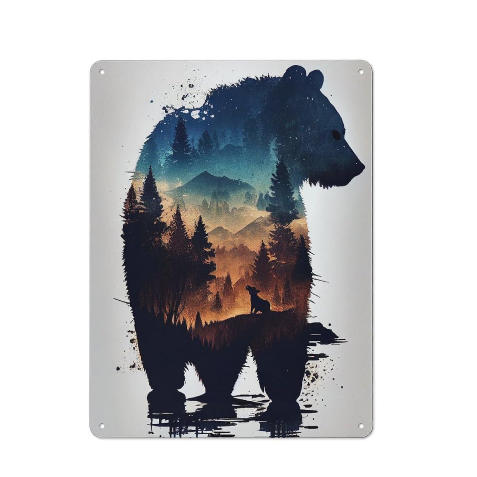 Junmoney Bear Silhouette Printed Metal Sign 40X30cm For Studio Or Craft Room, For Creative-Space Collectors