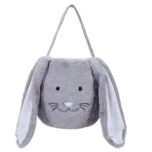 Miniatura 1 de Cesta de conejo de Pascua para niños, lona a cuadros de algodón, cesta de huevos de caramelo personalizada con estampado de conejo