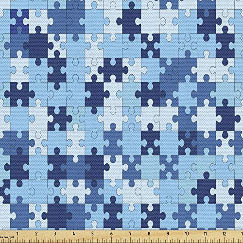 Image of Ambesonne Game Pattern Fabric by The Yard, Monochrome Abstract Geometric Art with Separate Pieces, Decorative Fabric for Upholstery and Home Accents, 3 Yards, Blue Night