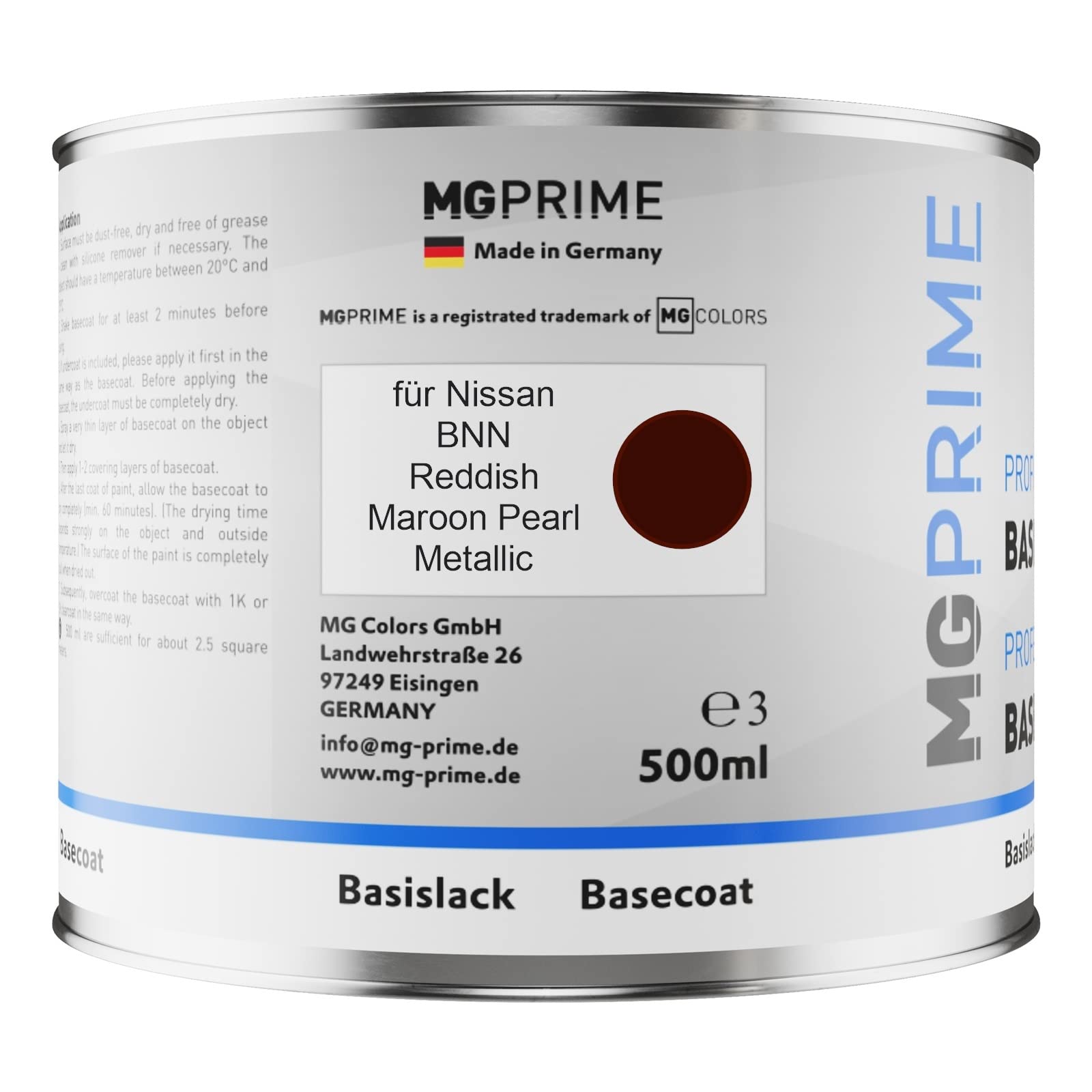 MG PRIME Pots de Peinture voiture pour Nissan BNN Reddish Maroon Pe. 1,25L