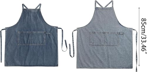 Miniatura 6 de Delantal de mezclilla de moda para hombres y mujeres, correas ajustables, múltiples bolsillos para cocinar, hornear y restaurante, unisex, para