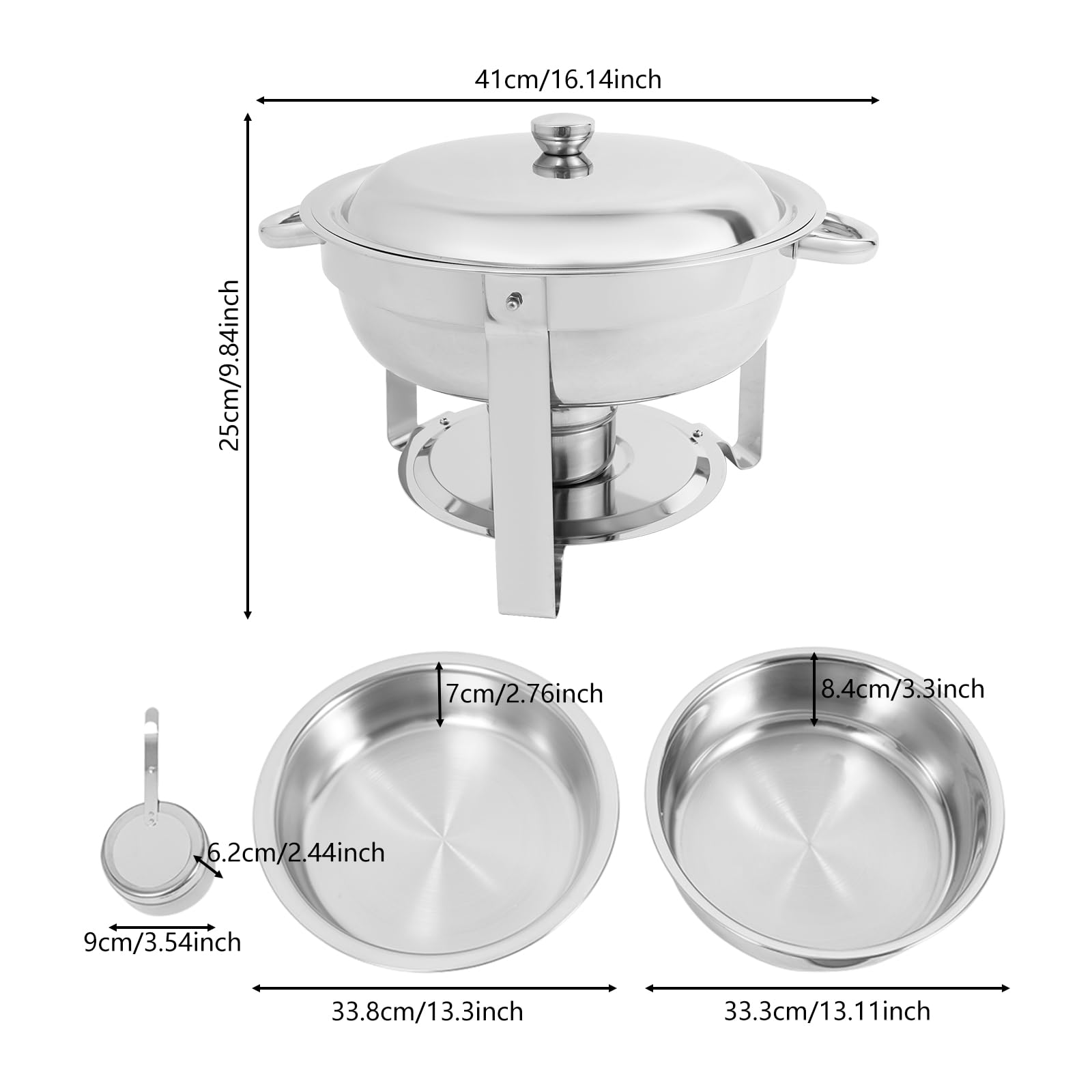 Chafing Dish Buffet Set di 4 contenitori in acciaio inox con coperchio, potenza di fuoco controllabile, da 4,5 l, per buffet, da scrivania, per alimenti caldi