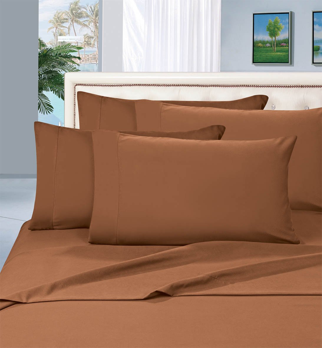 Parure de lit 1500 fils en qualité égyptienne de luxe pour lit double marron