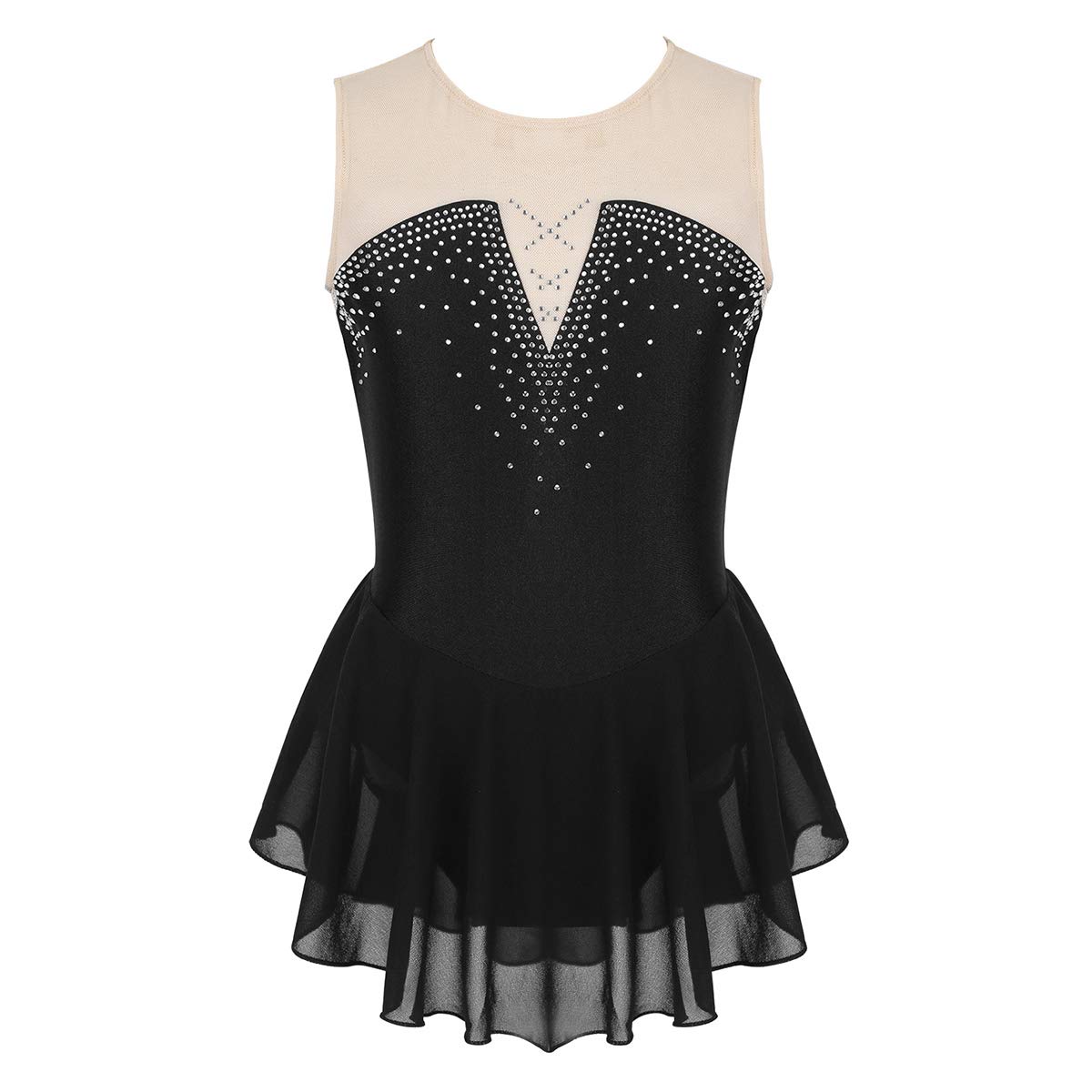 inhzoyGirl's Figure Ice Skating Dress Sleeveless Roller Skating Leotard  Mini Dress Splice Glittery Dance Dress