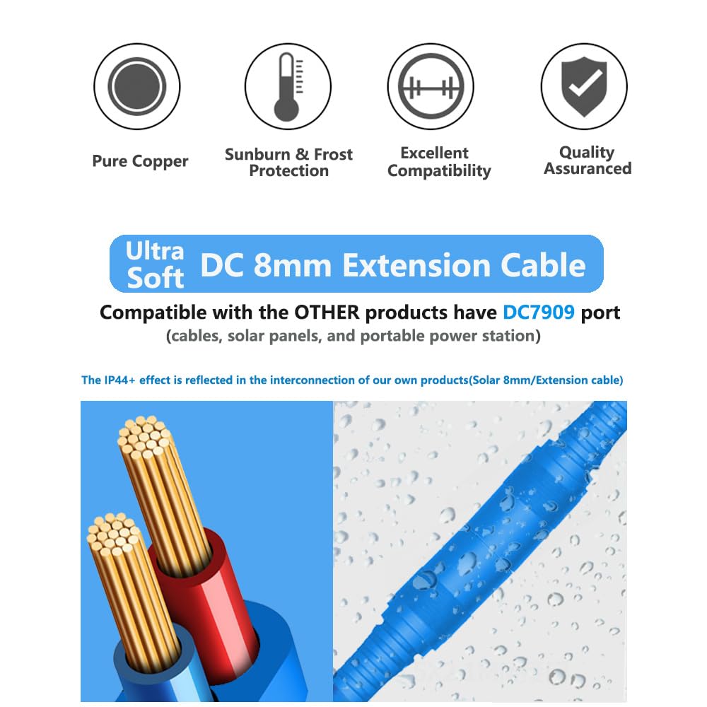 Cavo adattatore di prolunga DC 8 mm, 9 m, impermeabile IP56, funziona perfettamente con pannello solare e generatore solare, 12 AWG, cavo resistente (cavo di prolunga da 10 m)