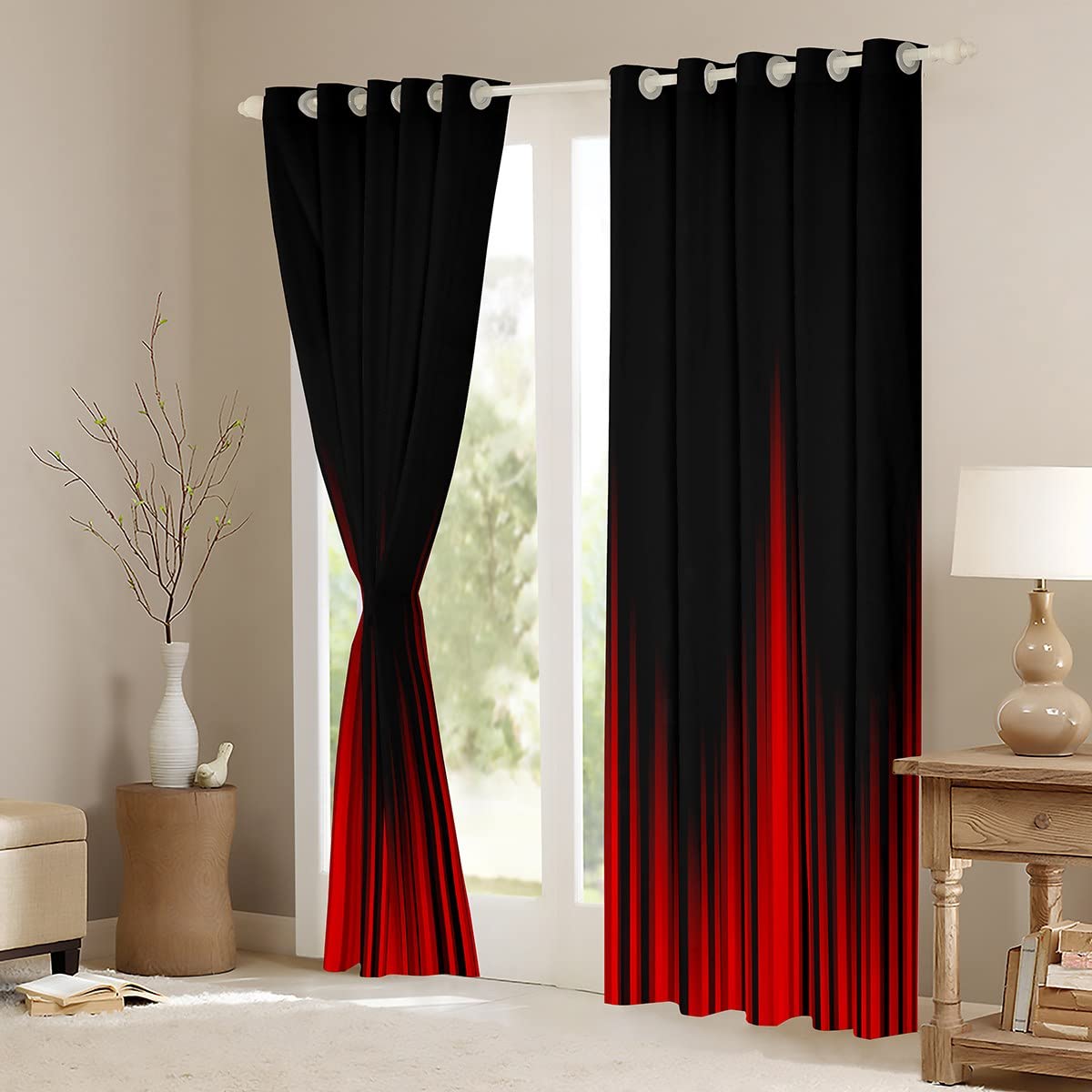 Homemissing Red and Black Blackout Curtains Geometric Abstract Ombre Window Curtains Gradient Dark Simple Style Darkening Dreapes Modern Abstract Art Window Treatments W66*L72 - Image 3