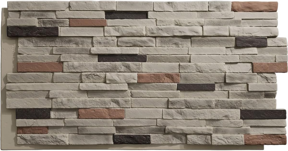 EverStone Eldorado Faux Stone Panel, 48"W x 25"H x 1"D, Smolder Color