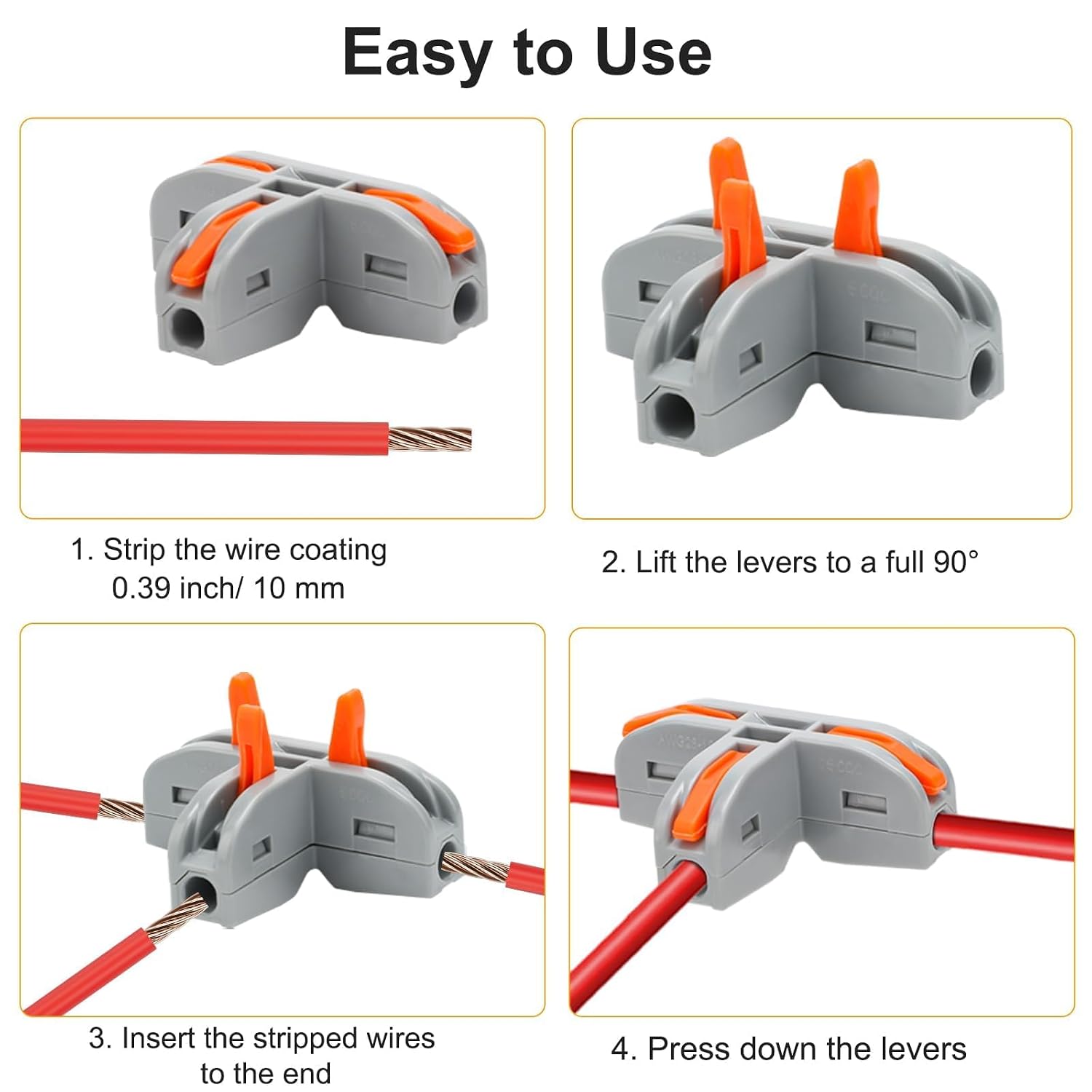 30PCS 3 Way Lever Wire Connectors 28-12 AWG, 3 Port T Tap Compact Push in Wire Connector, 600V 32A Electrical Splice Terminal Block for Outlet Lighting RV Automotive
