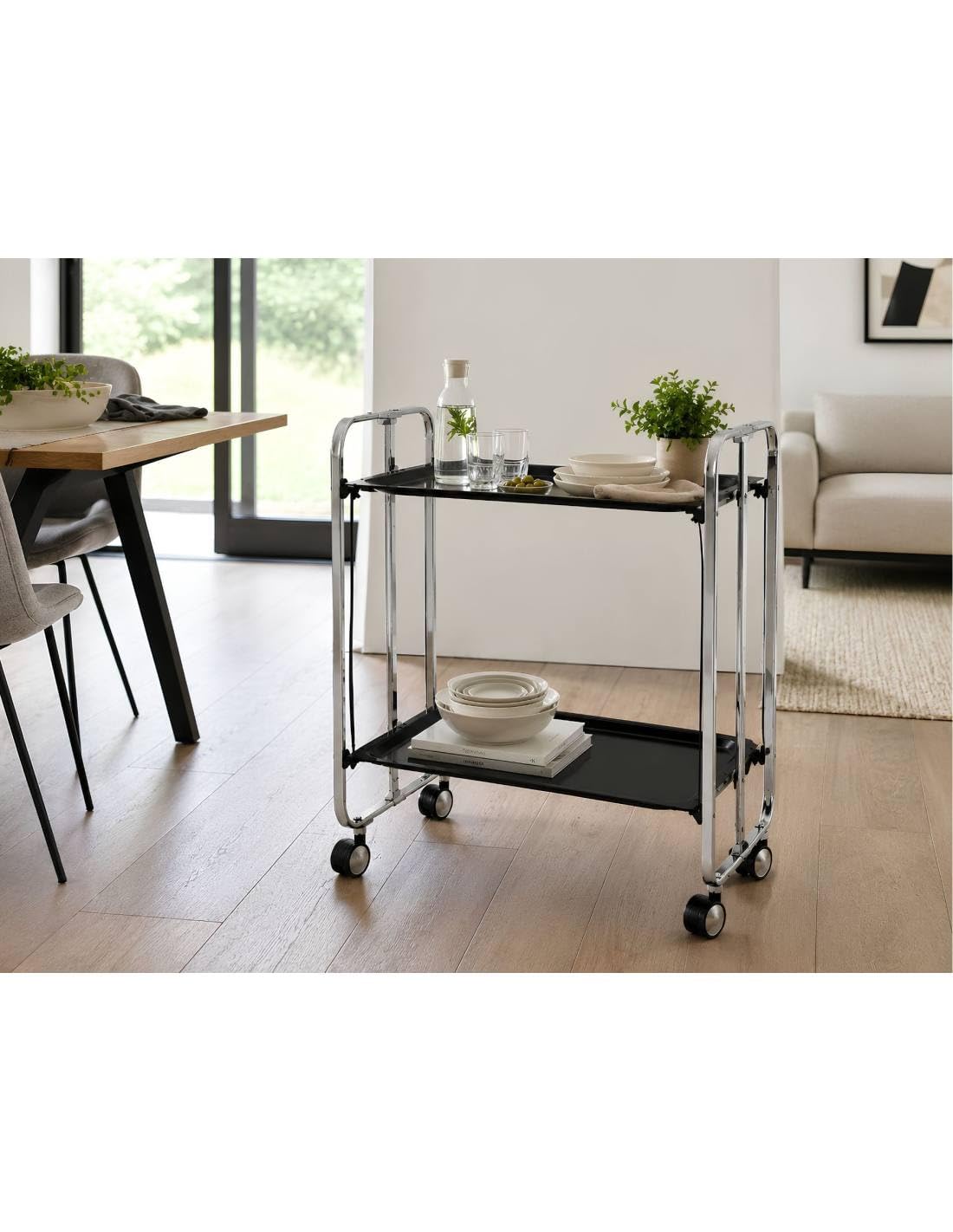 Mesa plegable con ruedas, chasis cromado.