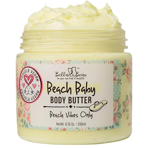 Bella and Bear Beach Baby Body Butter - Crema hidratante de karité para mujer vegana sin crueldad sin aceite sin sulfatos ayuda a prevenir las