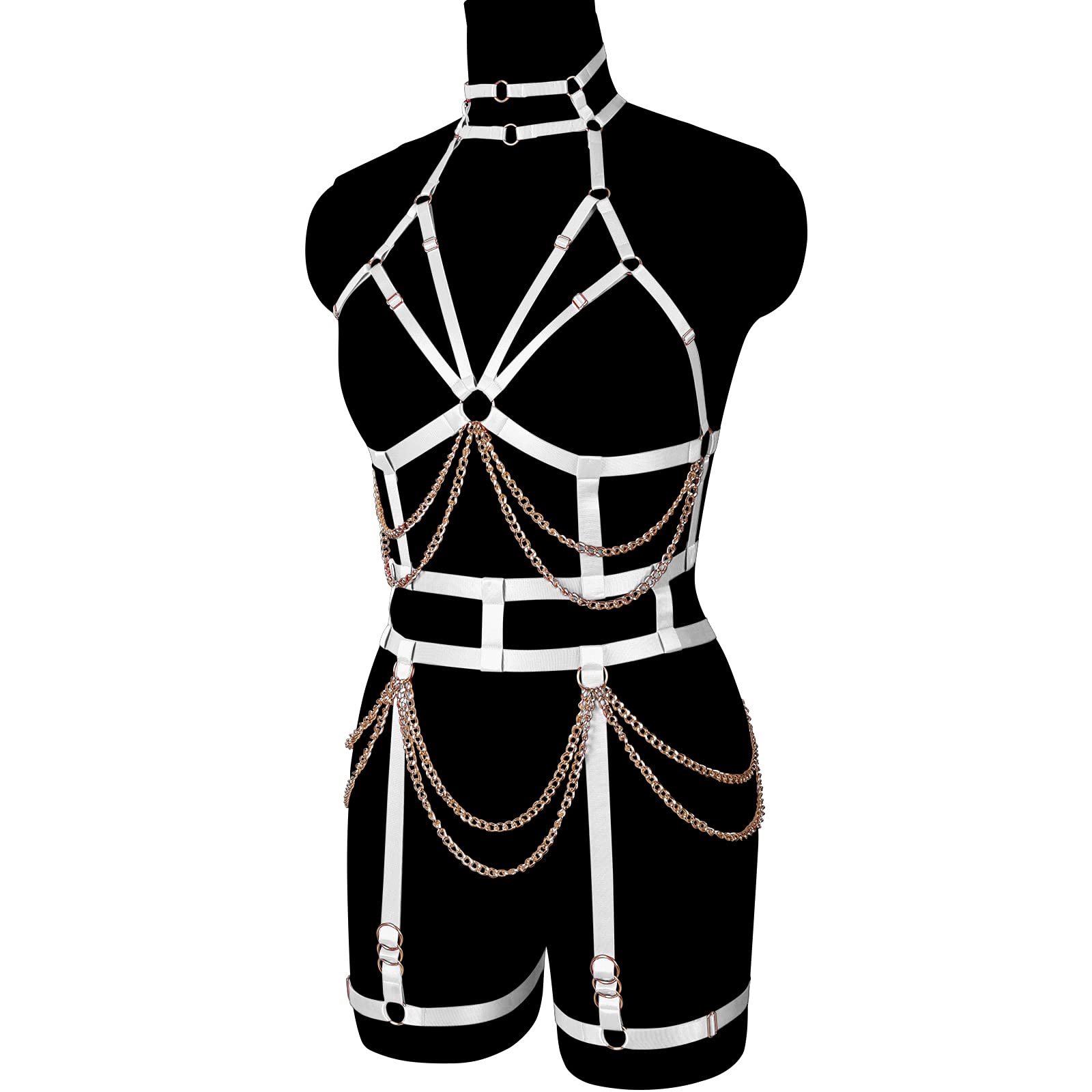 Arnés de Cadena de Cuerpo Punk para Mujer, lencería, Jaula Completa, Correa para el Pecho, Liga, Tejido elástico gótico, Halloween Rave