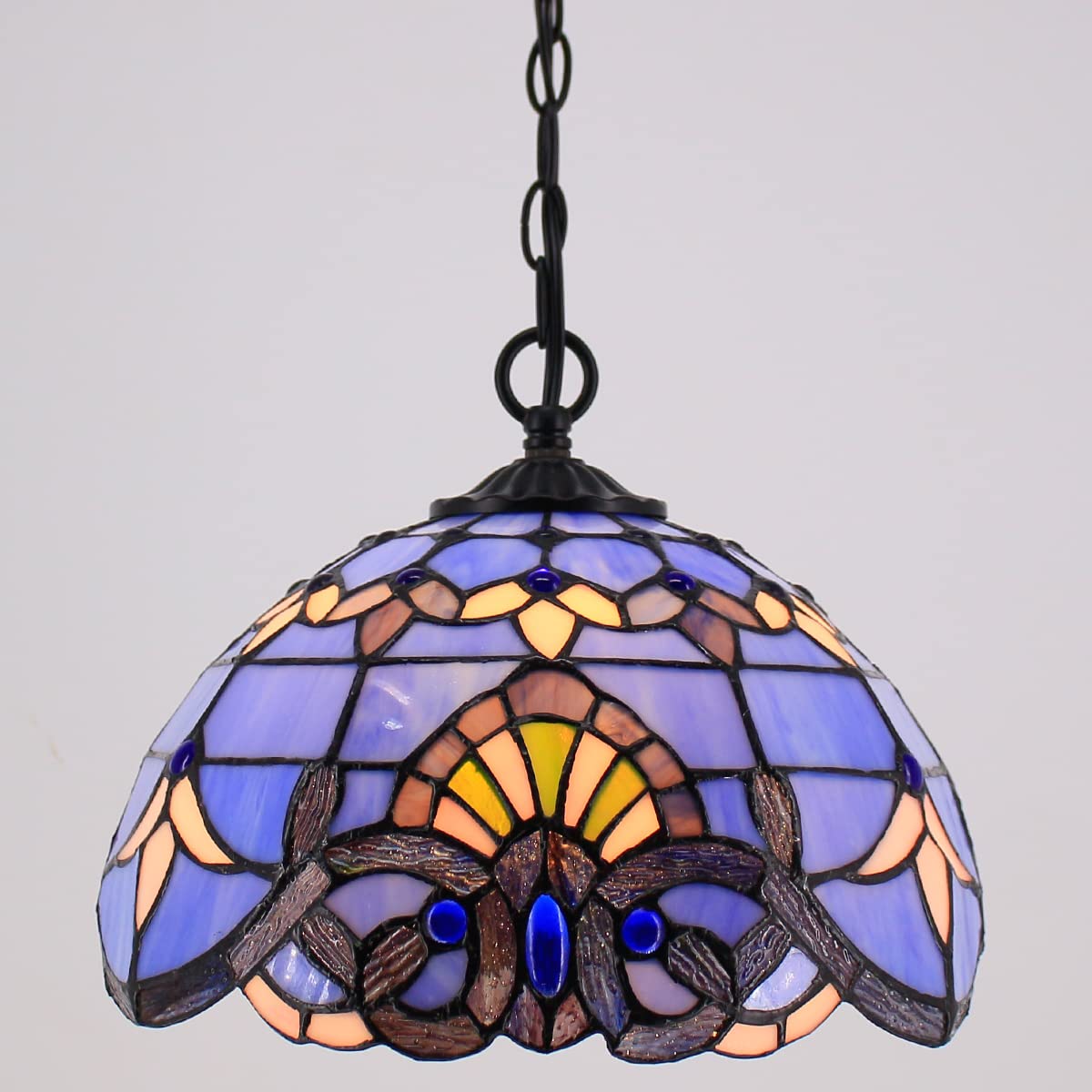 Tiffany - Lámpara colgante con enchufe azul y morado barroco, lámpara colgante de 12 pulgadas, serie S003C 6