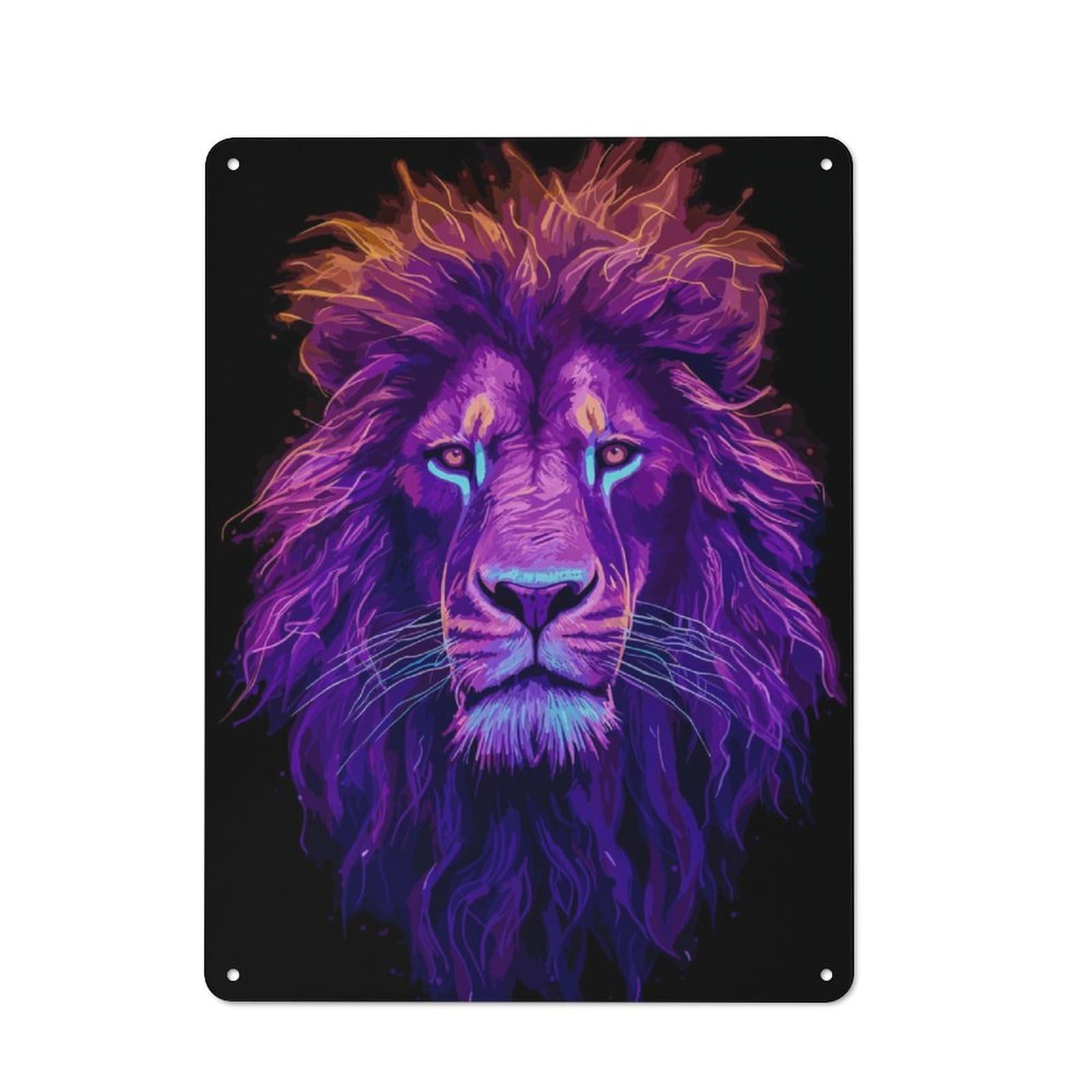 Junmoney Neon Head Lion Modern Retro Metal Wall Art Sign 40X30cm, Studio Wall Art For Modern Home, Workshop, Office Or Cafe