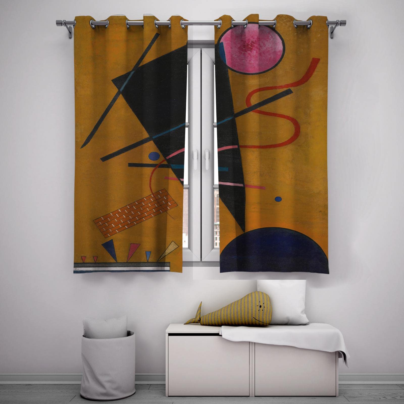 PARREN Rideau à Motif géométrique Mignon pour Cuisine Wassily Kandinsky Style Traitement de fenêtre isolé Thermique pour Salon Salle de Bain Khaki 107x160cm