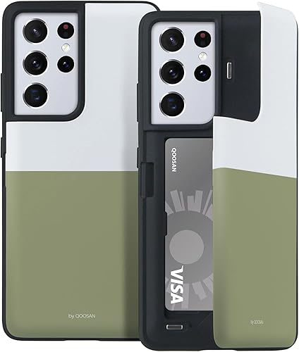 Qoosan Funda protectora delgada para Samsung Galaxy S21 Ultra con tarjetero y espejo para Samsung Galaxy S21 Ultra, color blanco