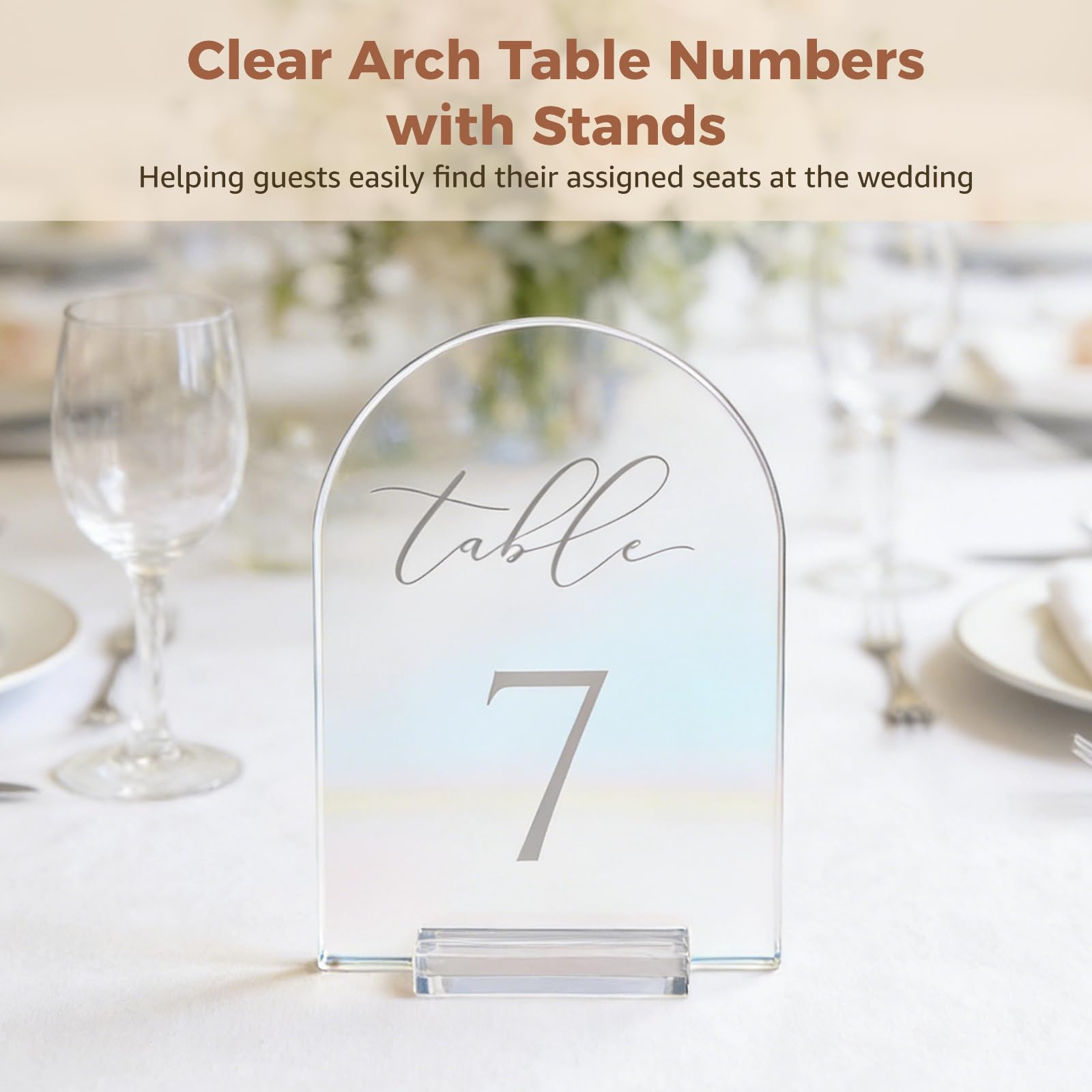 Tischnummern für Hochzeiten mit Ständer, 17,8 x 12,7 cm, transparenter Bogen, Acryl-Tischnummern 1-10, elegante Tischnummern mit weißer Schrift, für Hochzeiten, Partys, Events, 10 Stück