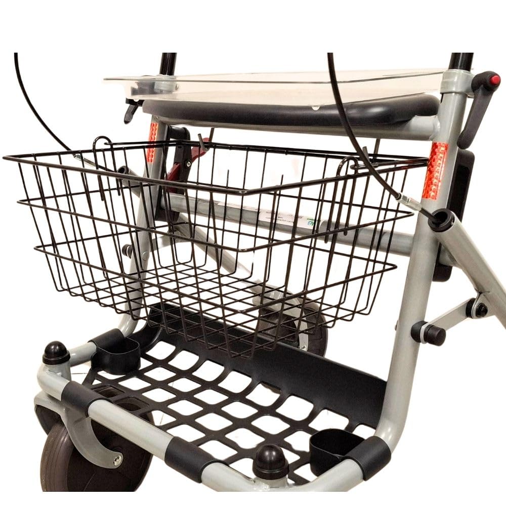 TERMIGEA Deambulatore, Rollator Pieghevole Per Anziani, Disabili E Malati, Sedile In Plastica Con Vassoio, Cestino Portaoggetti, Porta Bastone