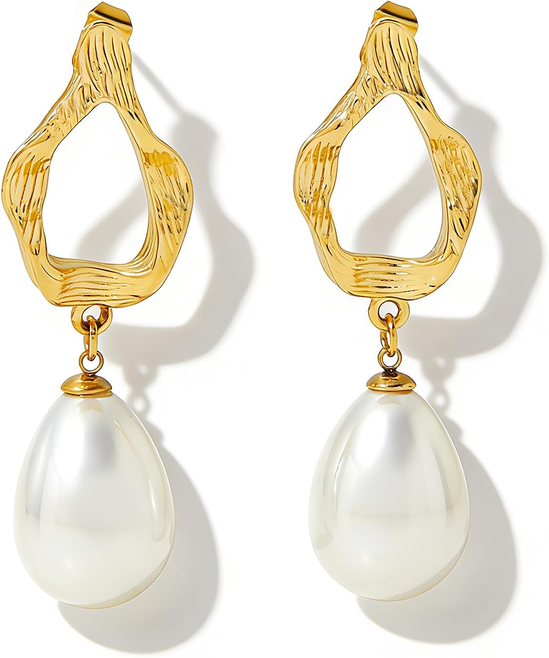 14K gold-plated pearl geometric pendant women's earrings, hypoallergenic, suitable for weddings and daily commuting