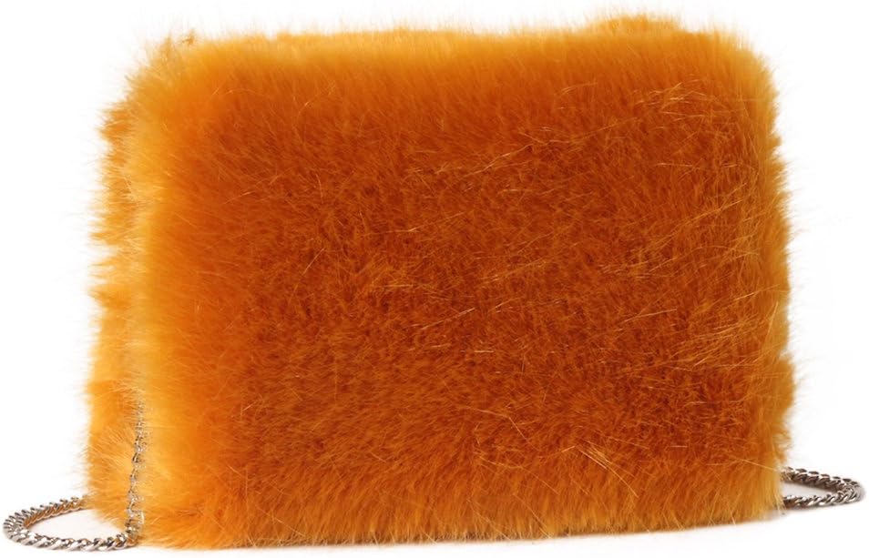 M10M15 Women Winter Yellow Faux Fox Fur Evening Clutch Purse Handbags for Party