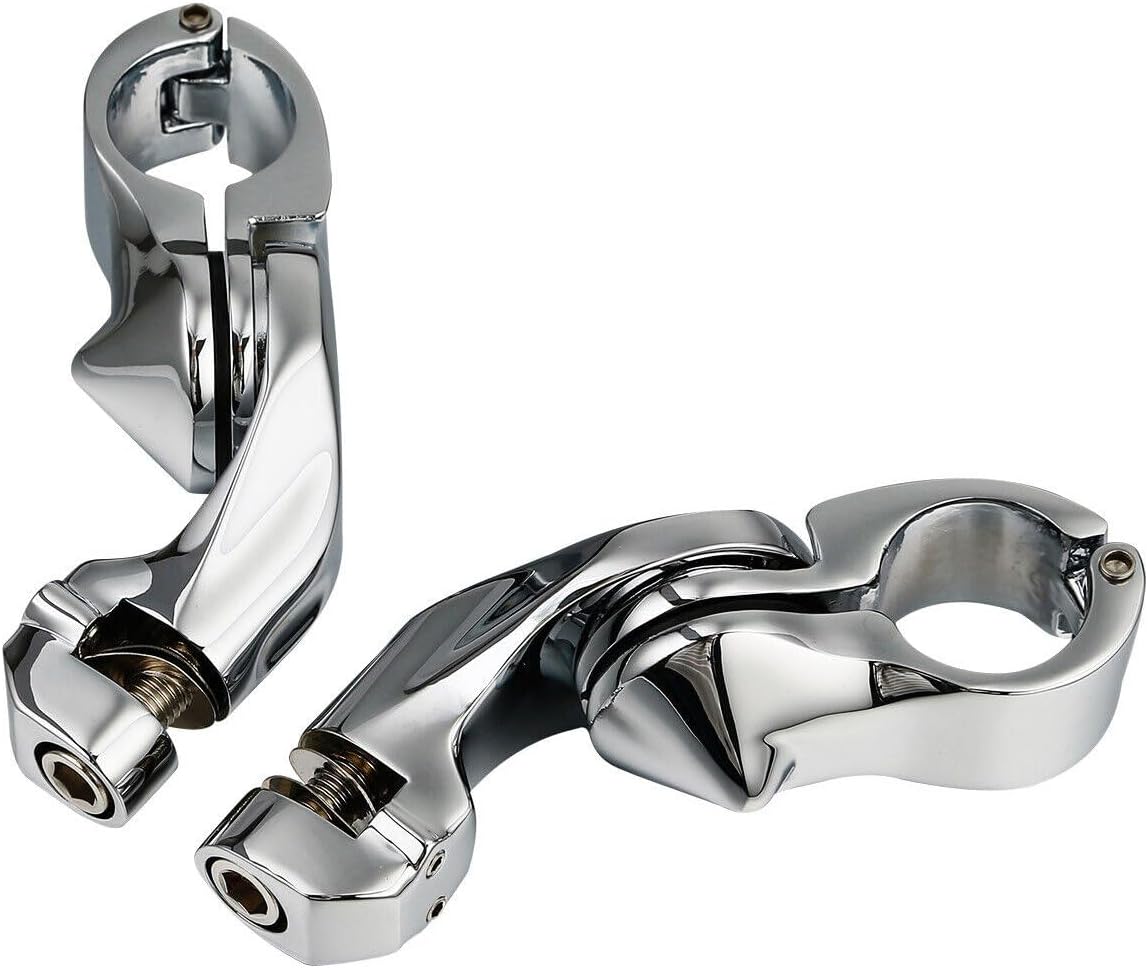 1 1/4" Highway Short Angled Foot Pegs Mount Kit - Chrome Plated Steel - Silver - Rear - Compatible with Harley-Davidson & Honda Motorcycle