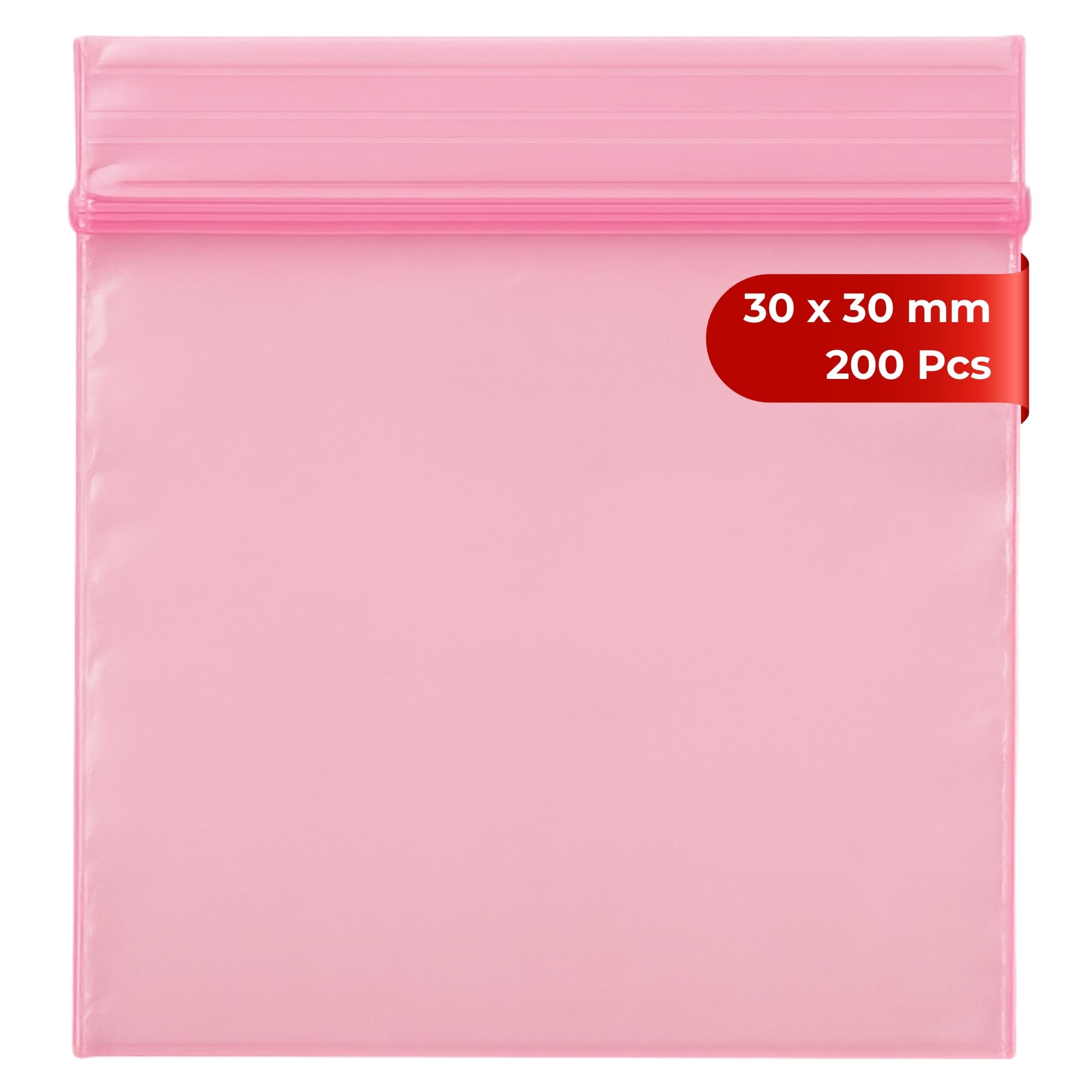 Grip Seal Bags Resealable Plastic Bags Poly Plastic Storage Bags Zip Lock Bags Baggies (30x30 mm (200 Pcs), Pink)