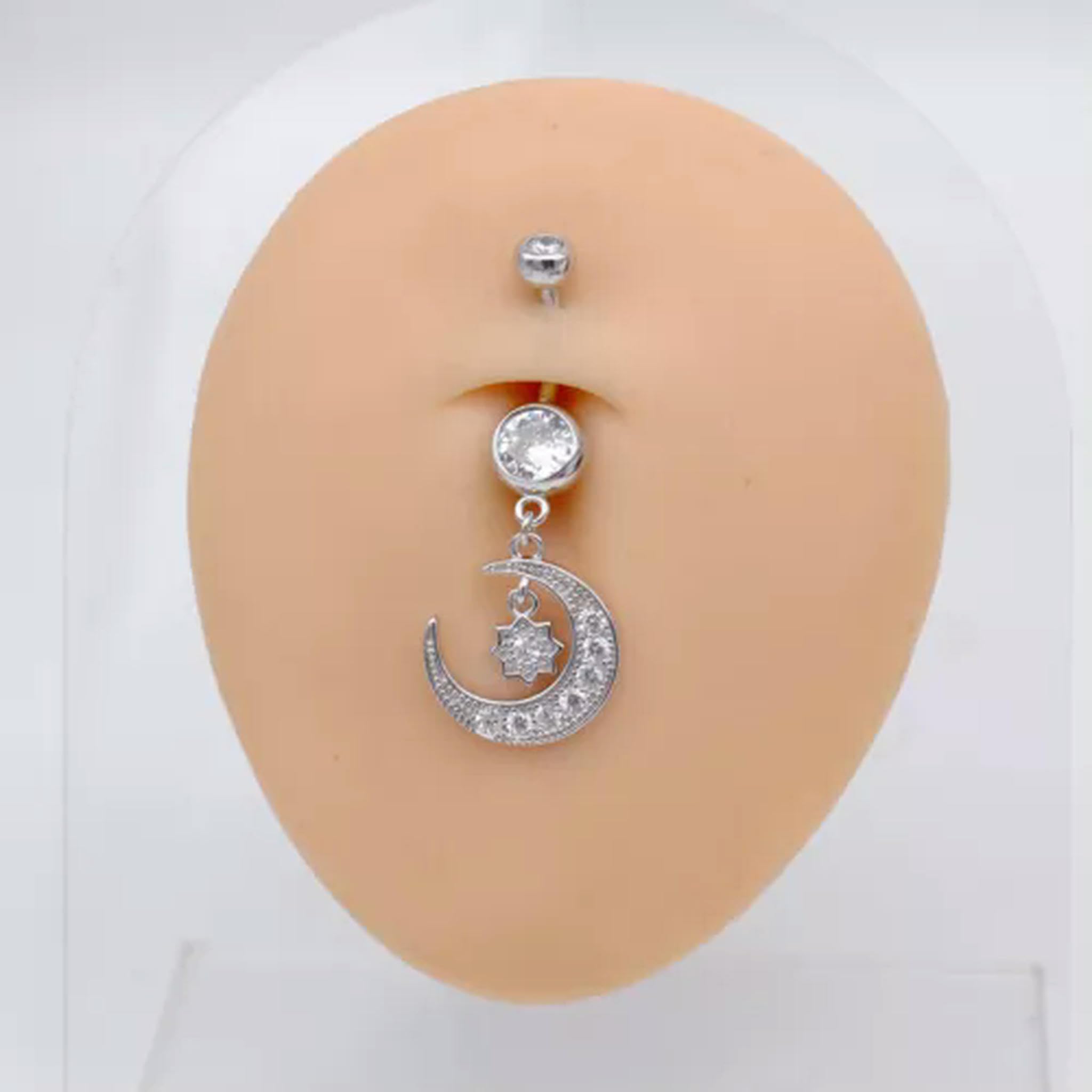 Piercing all'ombelico con Cristallo di Luna e bilanciere in Argento Sterling 925 A4401-6 mm