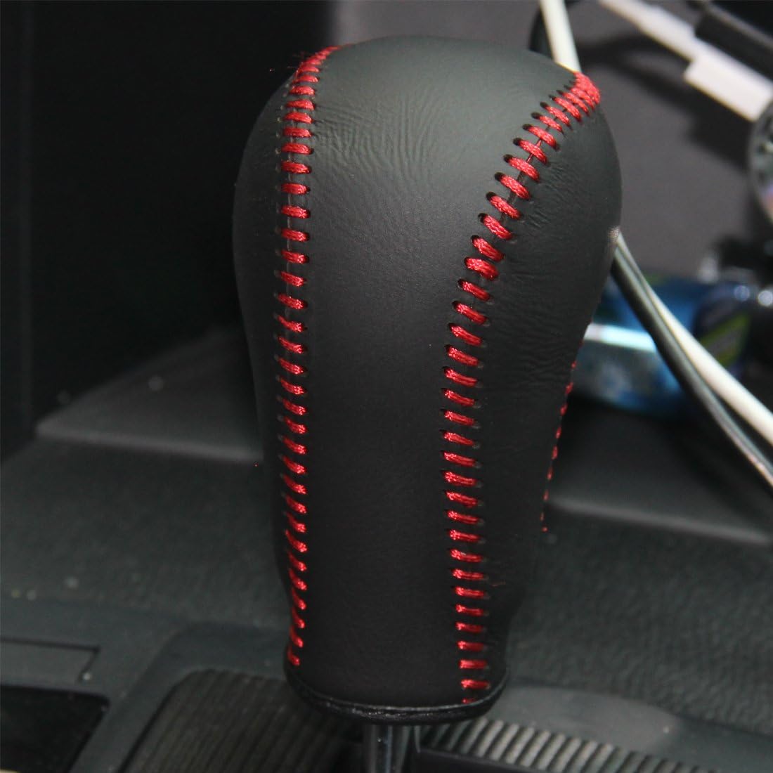 JI Loncky Black Genuine Leather Gear Shift Knob Cover for Mazda CX-5 2013 2014 / Mazda CX-9 2013 2014 / Mazda 6 Mazda6 2014 / Mazda 3 2013 / Mazda 5 2013-2015 Touring Automatic Accessories