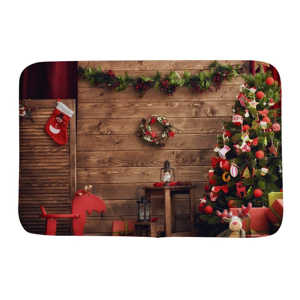 Tapis de bain de Noël absorbant en velours corail CHEHONG 61x91 cm