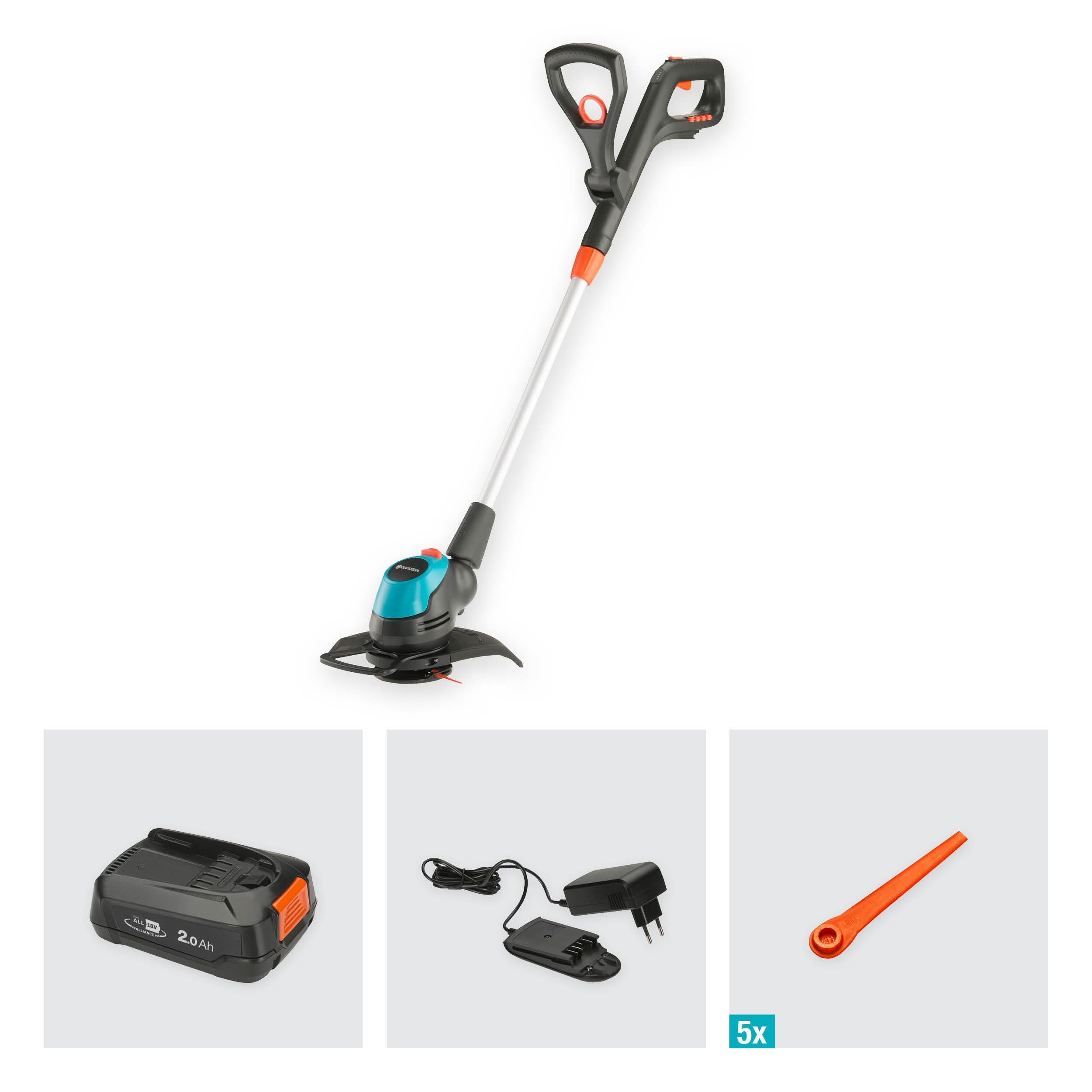 Gardena Akku-Rasentrimmer EasyCut 23/18V P4A Ready-to-Use Set: Leistungsstark, Leichtgewicht, Teleskopgriff, Neigbarer Trimmerkopf, Kabellos (14700-20)