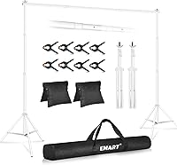 Vista 12 de Kit de soporte para telón de fondo EMART de 10x7 pies (ancho x alto) para estudio fotográfico, soporte ajustable con 2 barras transversales, 8