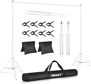 EMART Backdrop Stand 10x8.5ft(WxH) Photo Studio Adjustable Background Stand Support kit with 2 Crossbars, 8 Clamps, 2 Sandbags and Carry Bag for Parties, Events Decoration, Wedding, Photography -White