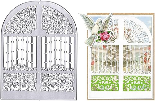 Threetols Troqueles de metal para ventana de puerta para hacer tarjetas, troqueles de corte de marco de ventana de flores para manualidades,