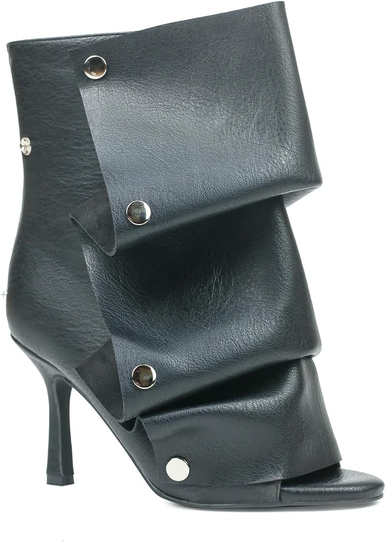 Winforea Women Open Toe Stiletto Heels Ankle Boots Ladies Wrinkles Back Zipper Buttons Boots - Image 4