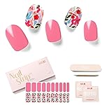NAILOG Semi Cured Gel Nail Strips, 20 Pcs Pink Flowers Long Lasting Stickers Extra Long Nail Wraps with Glossy Gel Finishing for Spring Summer, Season