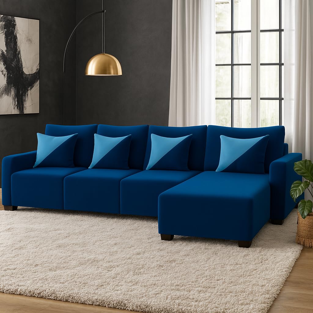 Siberian 6 Seater RHS L Shape Sofa Set | Soft Velvet Suede Fabric | Modern Design | Plush Comfort Cushions for Living Room (Dark Blue) Siberian 6 Seater RHS L Shape Sofa Set | Soft Velvet Suede Fabric | Modern Design | Plush Comfort Cushions for Living Room (Dark Blue)