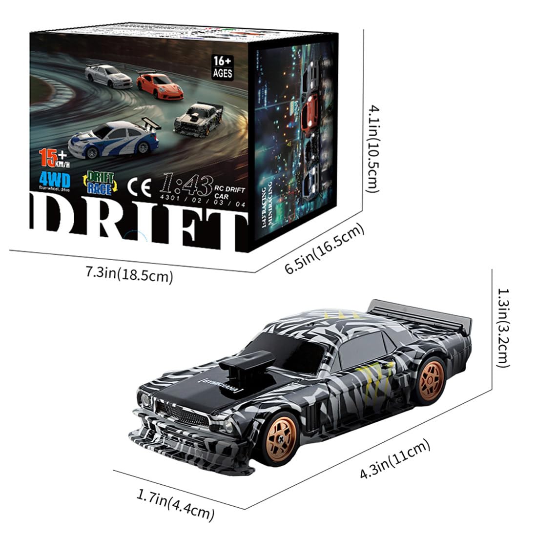 Mini RC Drift Car 1/43 Mini High Speed Drift RC, 2,4 G, w pełni proporcjonalny elektryczny biały potwór, wyścig wyścigowy z zestawem świateł, prezent dla dorosłych