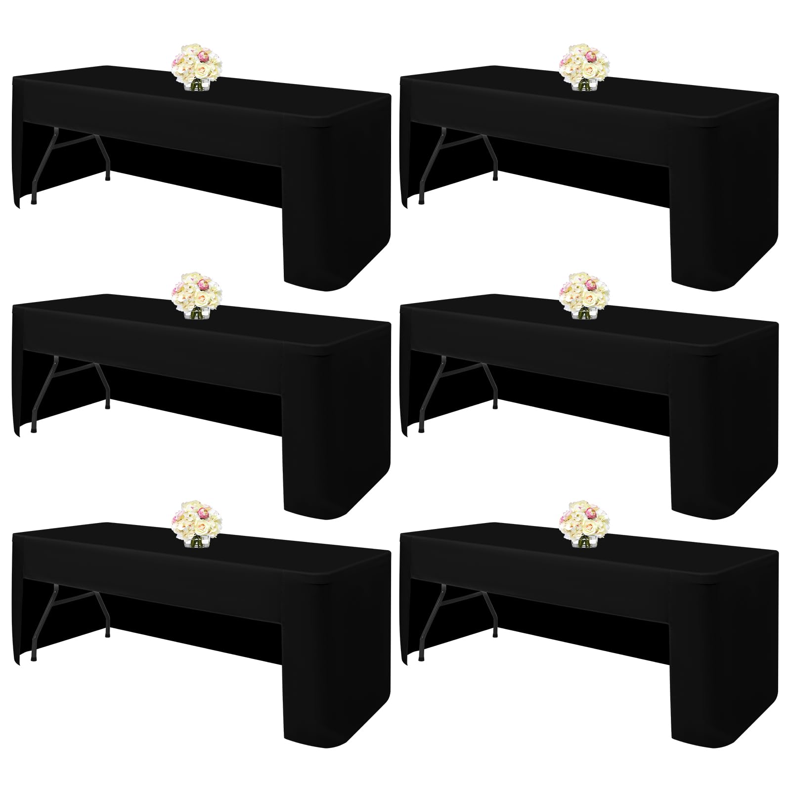 FXKS 6 Pack Black Fitted Tablecloth for 6 Ft Rectangle Tables