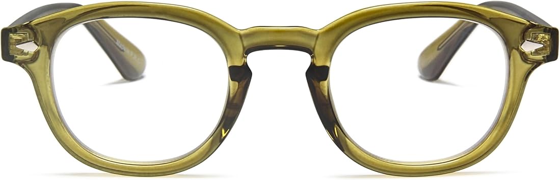 2SeeLife Green Round Premium Clear Frame Reading Glasses Solid & Sturdy Frame Blue Light Retro Readers for Men & Women with Spring Hinges & Scratch-Resistant Lenses, Strength 1.50