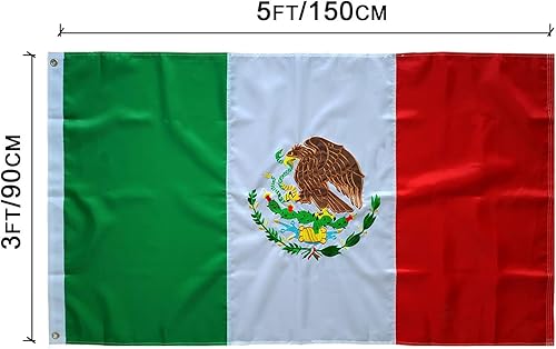 Miniatura 2 de Bandera de México, bandera mexicana, 3 x 5 pies, bordada, doble costura, rayas cosidas, para exteriores e interiores, bandera de poliéster
