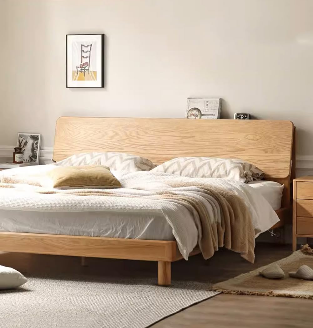 Amazon｜JETOGIDOO ベッドフレーム 北米産オーク無垢材 組立動画ある