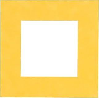 12x12 Mat Bevel Cut for 8x8 Photos - Precut Bright Yellow Square Shaped Photo Mat Board Opening - Acid Free Matte to Protect Your Pictures - Bevel Cut for Family Photos, Pack of 1 Matboard Show Kit