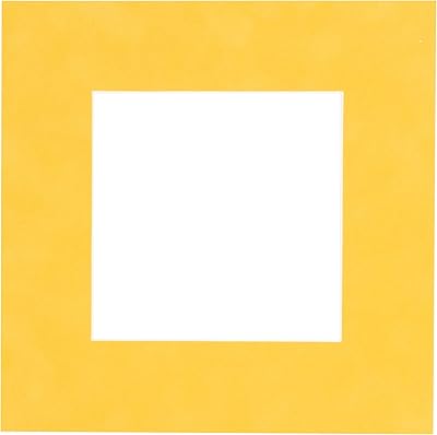 11x11 Mat Bevel Cut for 7x7 Photos - Precut Bright Yellow Square Shaped Photo Mat Board Opening - Acid Free Matte to Protect Your Pictures - Bevel Cut for Family Photos, Pack of 1 Matboard