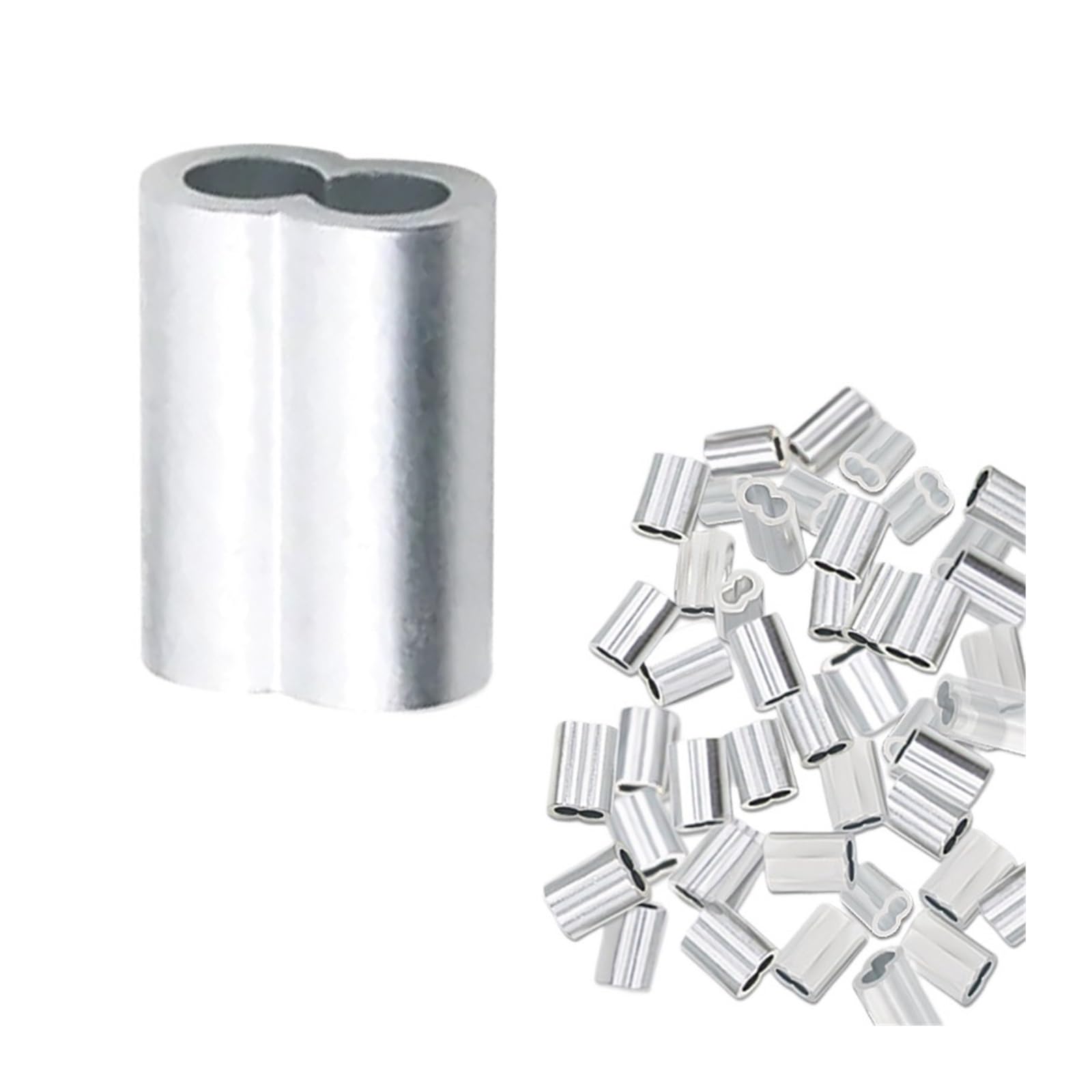 Clip con manicotto a crimpare in alluminio, Confezione da 50 manicotti di crimpatura for cavi metallici a doppio foro in alluminio, argento M1-M6(M6)