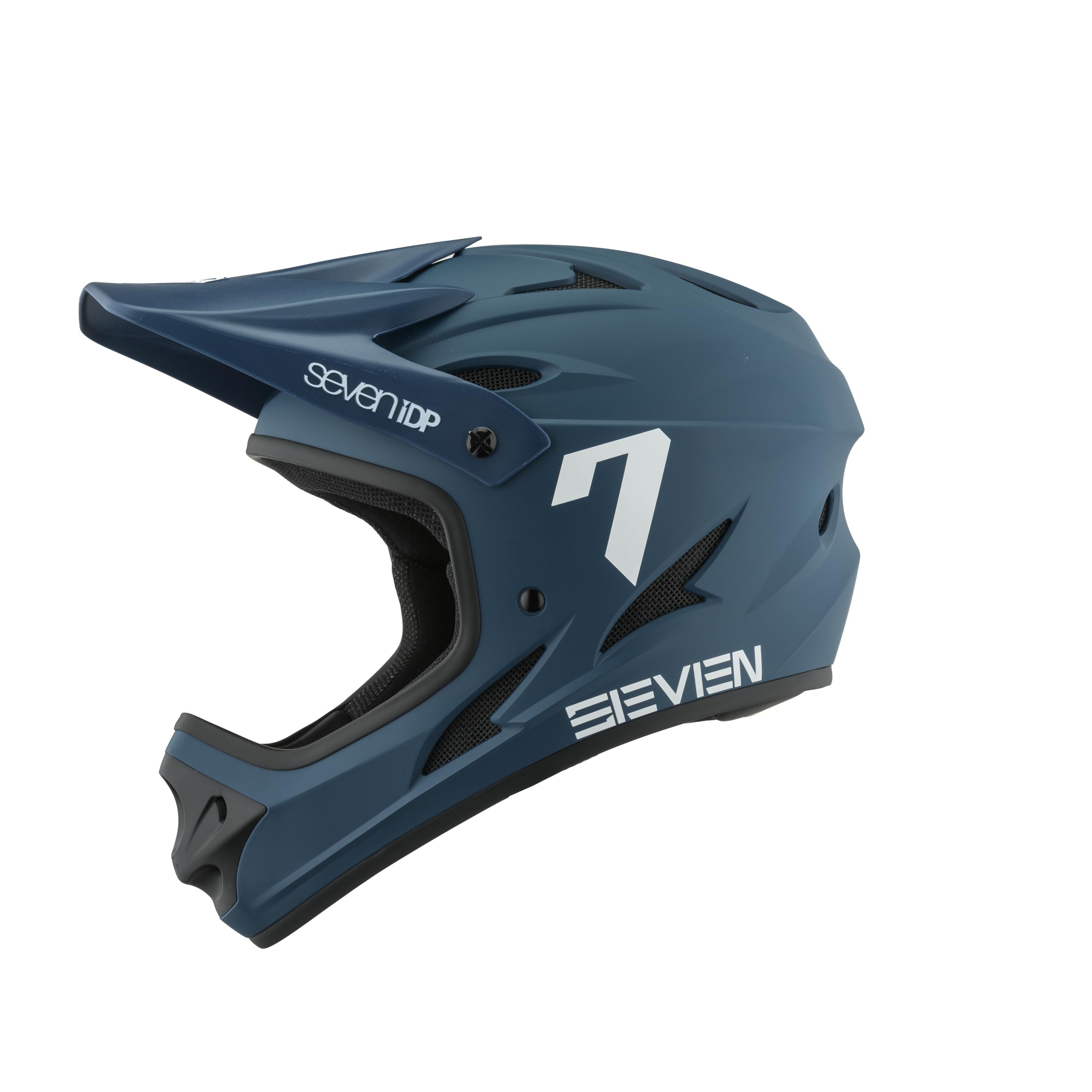 7 iDP M1 MTB Mountain Bike Full Face Lightweight Vented Bicycle Helmet (Blue/White, Youth Medium)