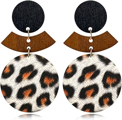 Wooden Earrings Unique Handmade Lightweight Black And White Round Geometry Earrings Vintage Bohemian Round Earrings for Women