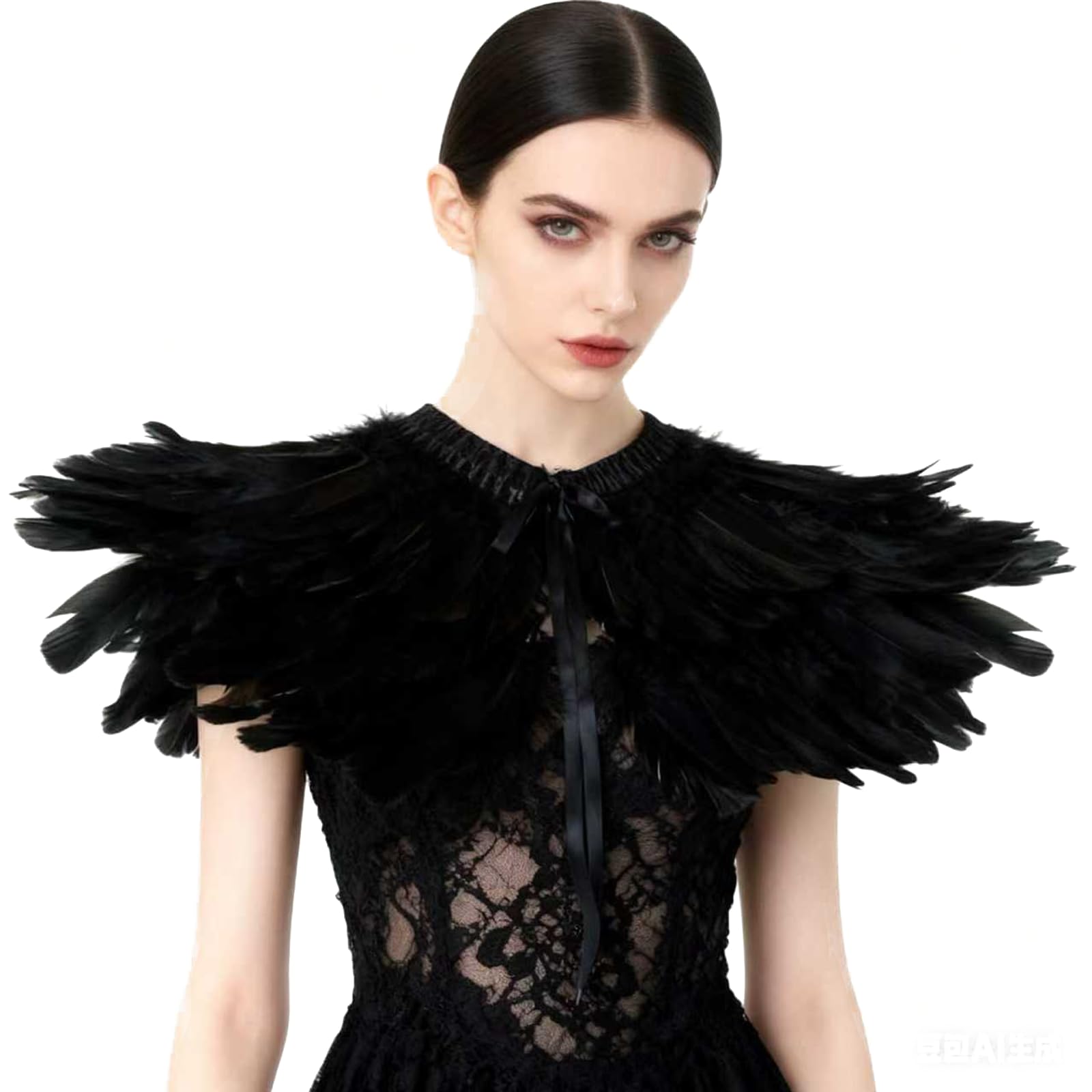 keland Gothic Feder Achselzucken Schal Poncho Halloween Party Kostüm Epauletten Fliege Krawatte Kragen
