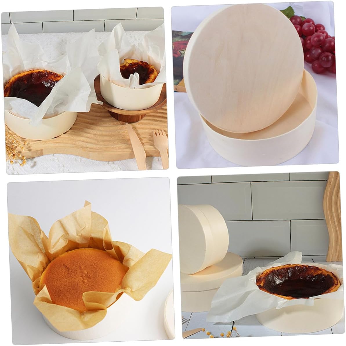 Wooden Cake Box with Lid 8-inch 210x83mm Mini Dessert Container for Cheesecake Mousse and Small Pastries Bakery Packaging Carrier for Home and Party Use