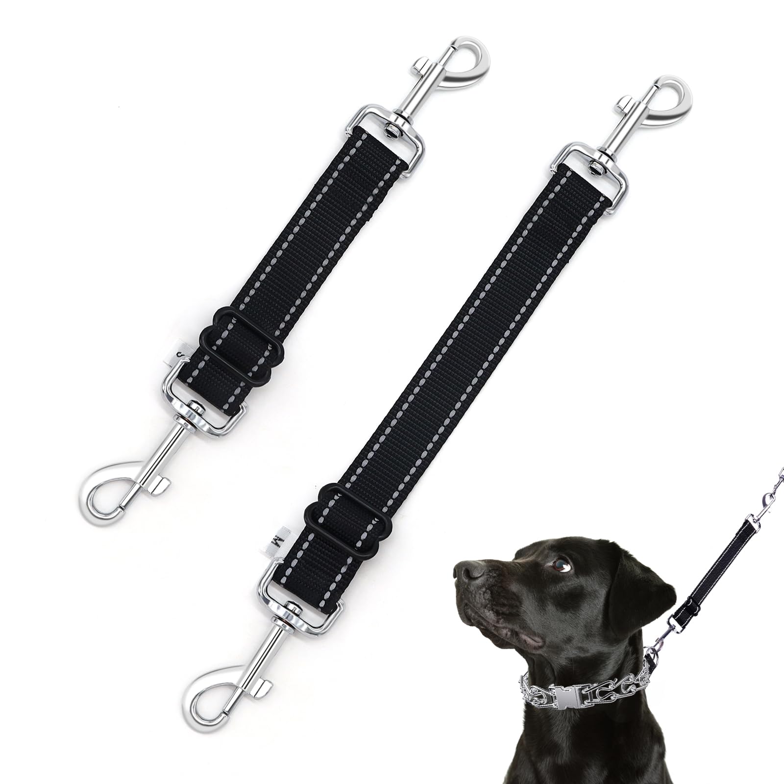 Supet2 Pcs Dog Collar Safety Clip, Adjustable Prong Collar Dog Collar Backup Clasps Reflective, Double Ended Metal Connectors for Dog Collars for Dog Harnesses & Leashes
