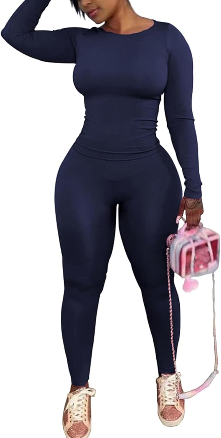 chicyes Women's 2 Piece Matching Lounge Sets Workout Long Sleeve Tops Legging Pants Casual Fall Two Piece Outfits